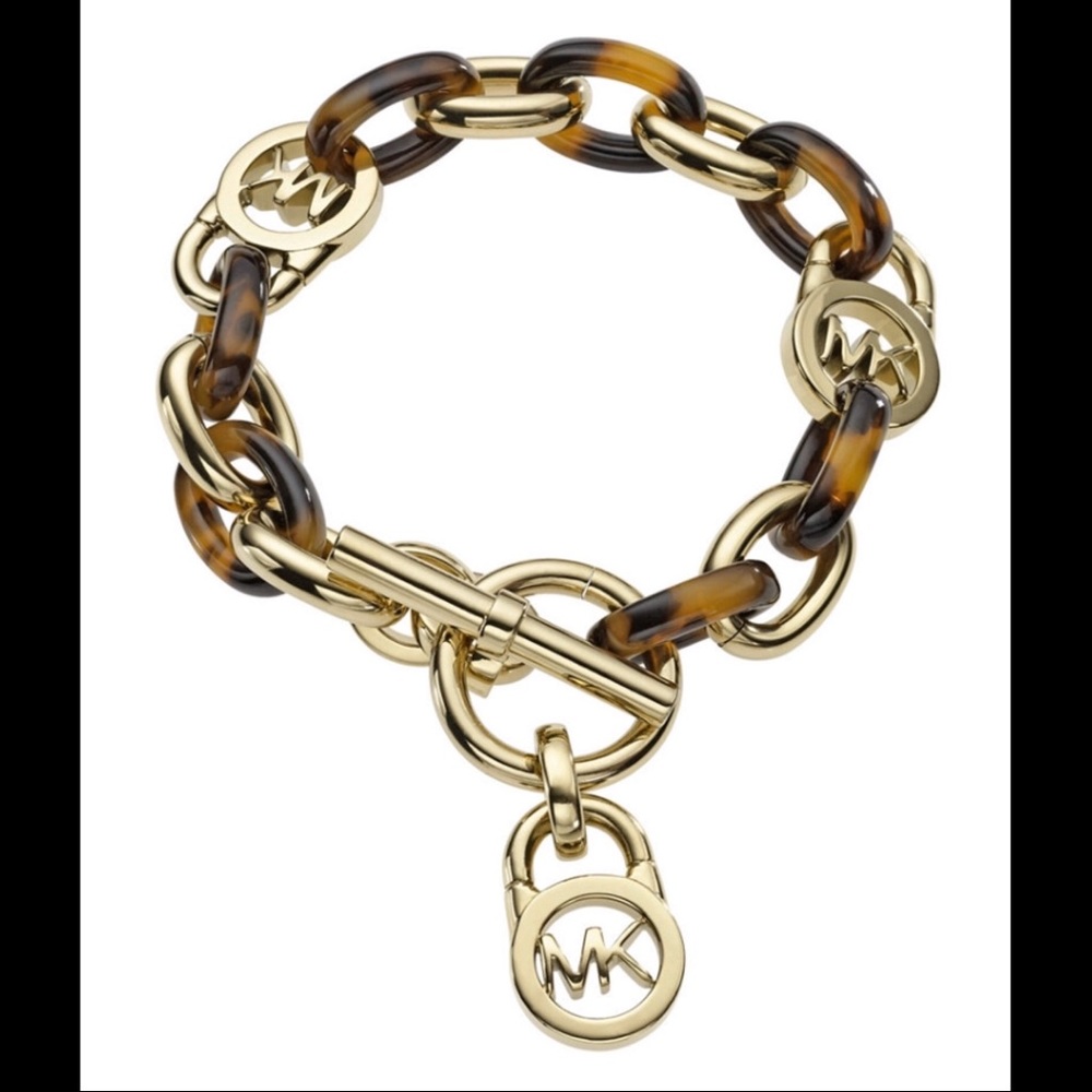 Gold-Tone Tortoise Acetate Link Toggle Bracelet